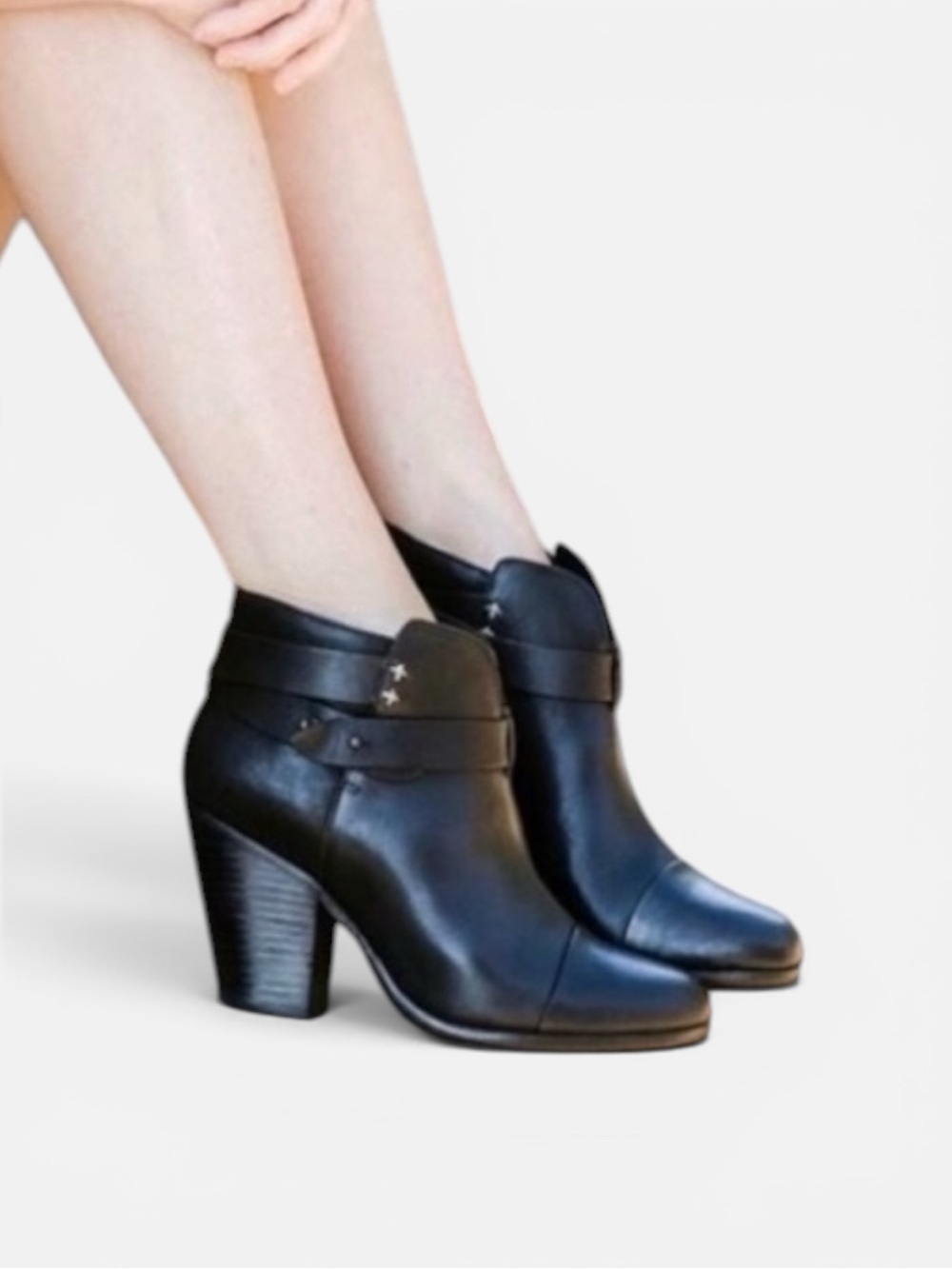Rag & Bone Harrow Black Leather Western Stacked Block Heel Ankle Boot EU38.5 US8